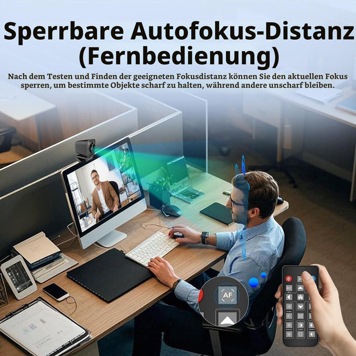 TOALLIN Ultra HD 4K Webcam mit Fernbedienung, Schneller PDAF-Autofokus, Zwei Mikrofone mit Rauschunt