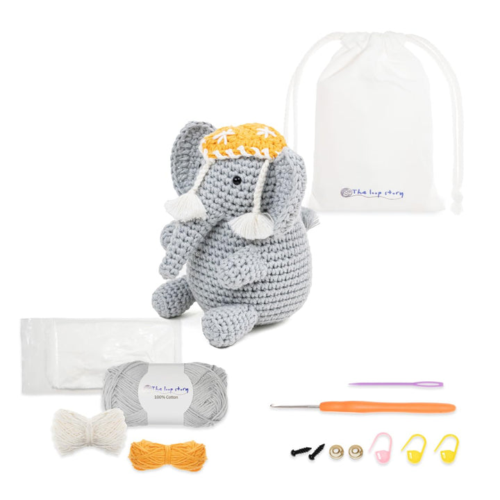 The loop story Häkelset Tiere Elephant Crochet kit mit Video-Kurs (Schritt für Schritt auf Englisch)