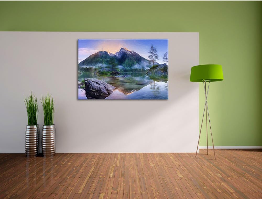 Pixxprint Sonnenaufgang am Hintersee als Leinwandbild/Grösse: 100x70 / Wandbild/Kunstdruck/fertig be