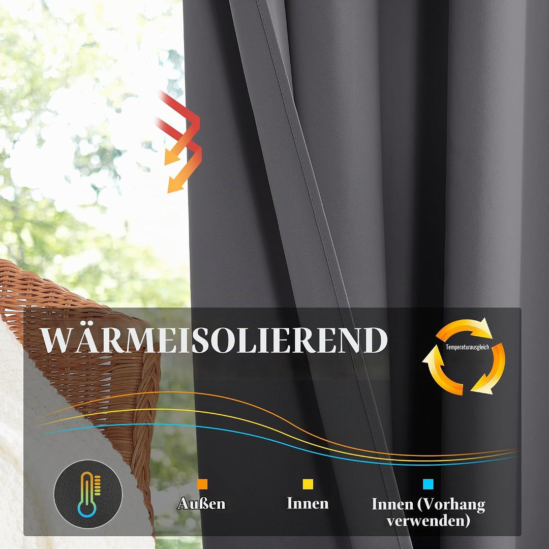 KGORGE Thermo Gardinen für Grosse Fenster Vorhänge Grau Blickdicht Ösenvorhang 2er Set 245 x 200 cm(