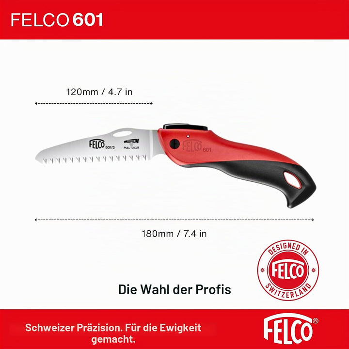 FELCO Baumsäge 601 (klappbare Säge, Klingenlänge 12 cm, mit ziehendem Schnitt, Holzsäge, für Weinbau