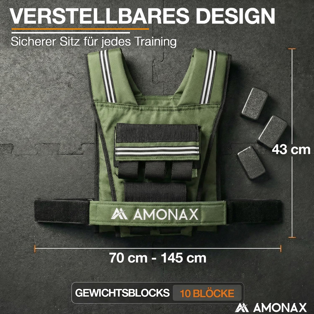 Amonax Gewichtsweste 10kg/20kg/30kg, Verstellbare Gewichtsweste für Herren und Damen, Weighted Vest