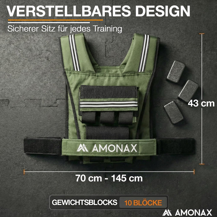 Amonax Gewichtsweste 10kg/20kg/30kg, Verstellbare Gewichtsweste für Herren und Damen, Weighted Vest