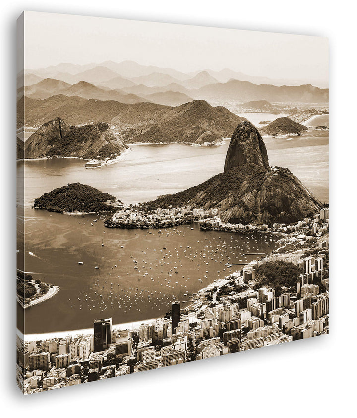 Küste von Rio de Janeiro Format: 70x70 Effekt: Sepia als Leinwandbild, Motiv fertig gerahmt auf Echt