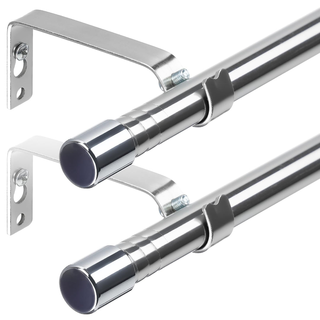 HARRMS Gardinenstange 2 Stück, 16mm Gardinenstangen Silber 76-224cm, Vorhangstange Ausziehbar Edelst