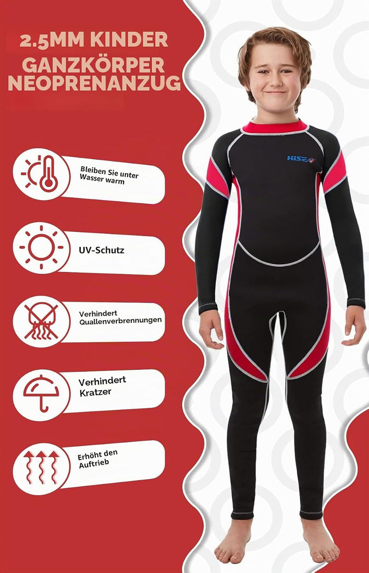 Yikayin Neoprenanzug Kinder, 2.5mm Neoprenanzug Lang Jungen Mädchen Rücken-Reissverschluss, Tauchanz