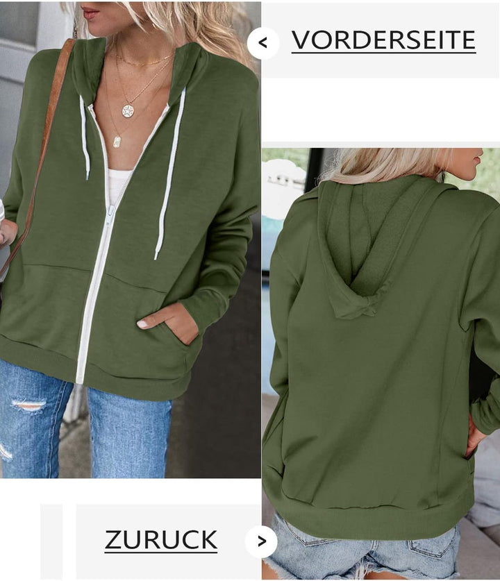 Uusollecy Damen Sweatjacke Hoodie Sweatshirtjacke Pullover Oberteile Kapuzenpullover Einfarbig Full