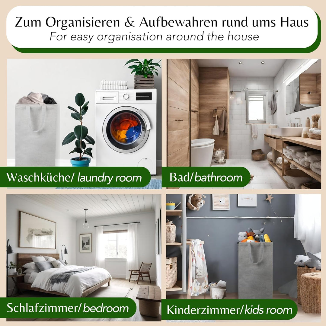 Wäschesammler 100 Liter Hell Grau Faltbarer Wäschekorb Organizer mit erweitertem Griff, Wäschesammle
