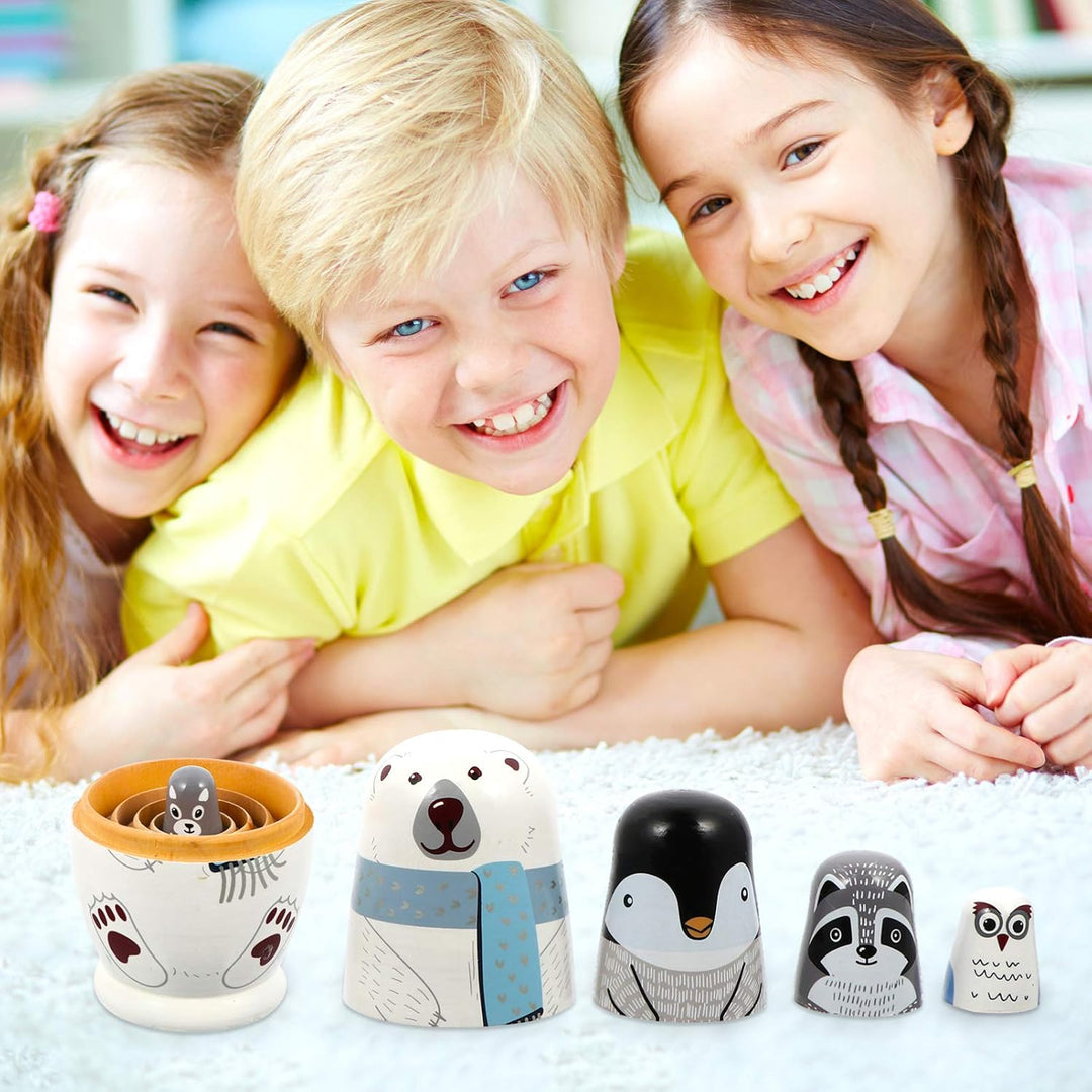 HEALLILY 5 Stück Matryoshka Babuschka Holz Klassisch Russische Matroschka Puppen Bär Figur Verschach