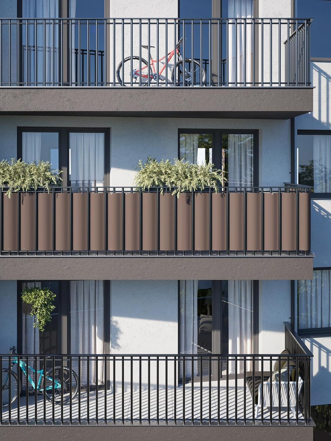 COVER IT Balkon Sichtschutz 65 x 700 cm Braun | Balkonsichtschutz ohne Bohren mit Ösen für Balkon, T