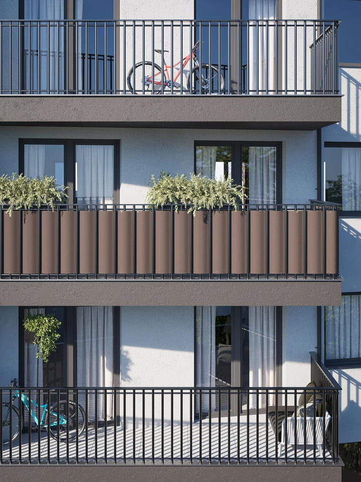 COVER IT Balkon Sichtschutz 65 x 700 cm Braun | Balkonsichtschutz ohne Bohren mit Ösen für Balkon, T