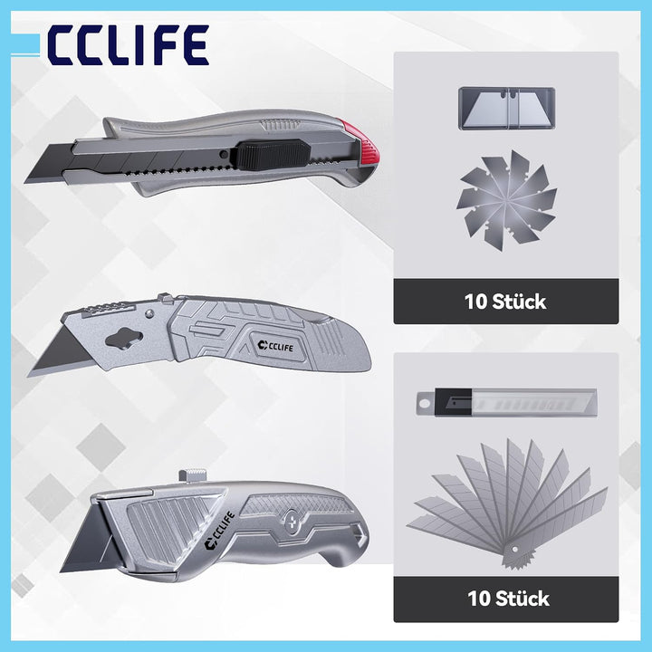 CCLIFE Cuttermesser Massband Set 7-teilig Aluminium Werkzeugset | 3 Aluminium-Cuttermesser Set für H