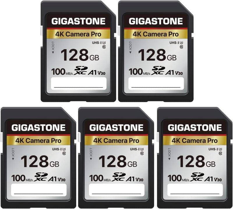 Gigastone 4K Kamera Pro 128GB SDXC Speicherkarte 5er-Pack mit bis zu 100 MB/Sek. für Digitalkameras