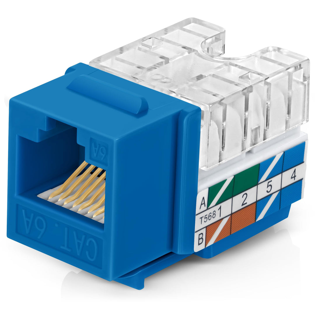 Everest Media Solutions 90 Grad abgewinkelter CAT6A Keystone-Klinkenstecker in blauer Farbe, schlank
