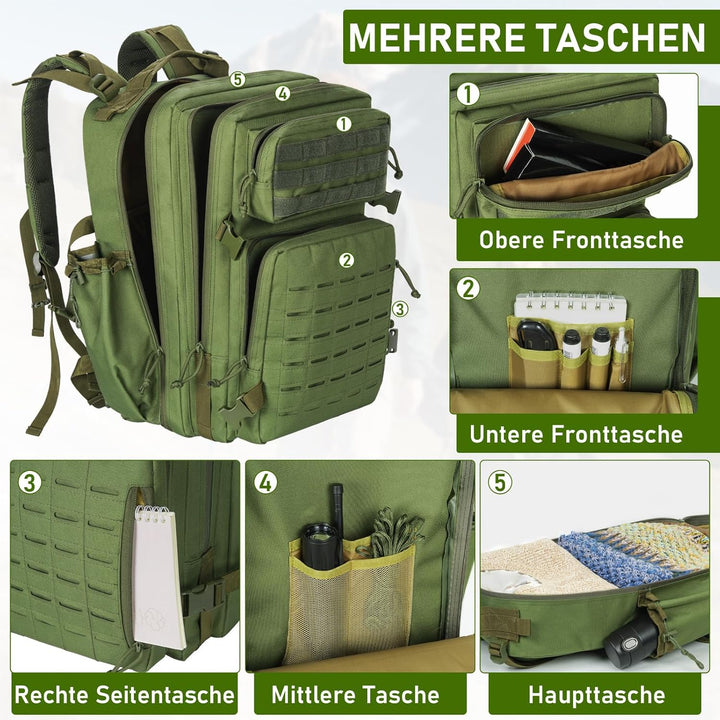 OUUTMEE 40L Taktischer Rucksack 900D Nylongewebe Jagd Rucksäcke Outdoor-Überlebensrucksack Rucksack