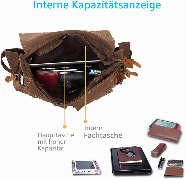 FANDARE Unisex Umhängetasche Schultertasche Segeltuch Laptoprucksäcke für 14 Zoll Laptop Kuriertasch