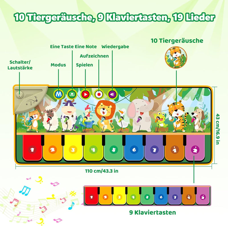 Rodzon 63301 Baby Spielzeug ab 1 Jahr, Musikmatte Kinder 19 Liedern 10 Tieren, Kinderspielzeug ab 1