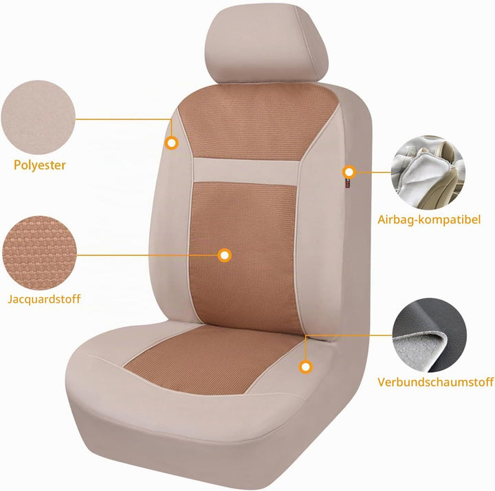 FlyingBanner Maschen und Jacquard Universal für Auto Sitzbezüge Mit Seitenairbags (Beige) Full Set -