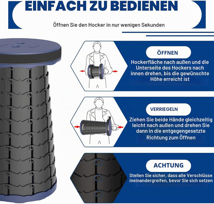 Teleskophocker,Zusammenklappbar, leicht und tragbar, Hocker für Erwachsene, Camping-Hocker für Wande