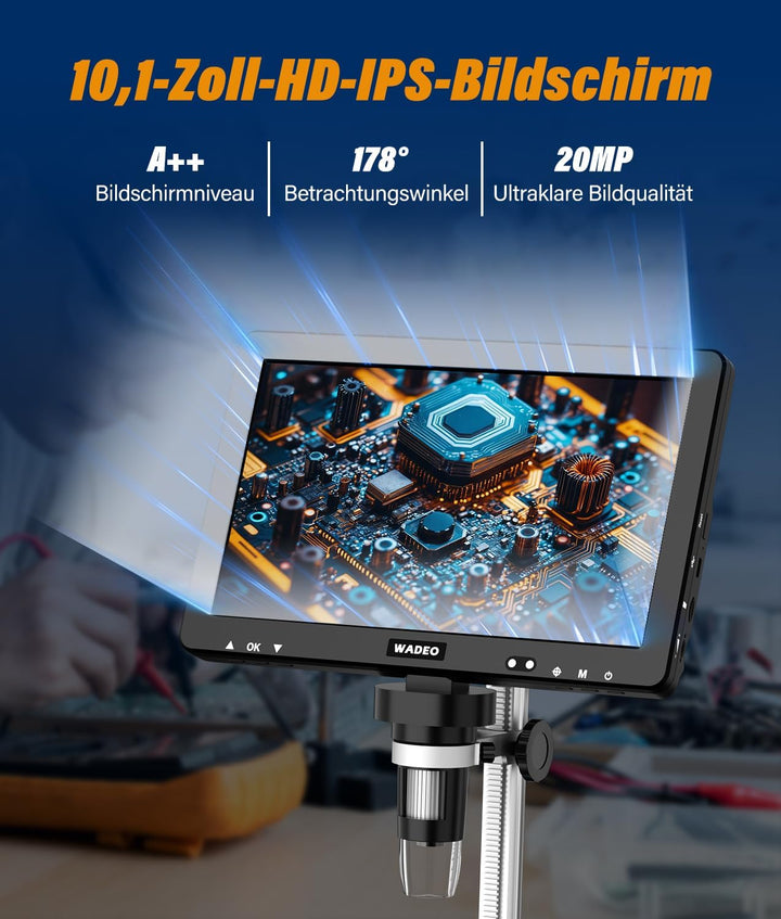 WADEO 10,1-Zoll-LCD-Digitalmikroskop 1500x inkl. 32GB Karte, Tragbares Mikroskop USB-Digitalmikrosko