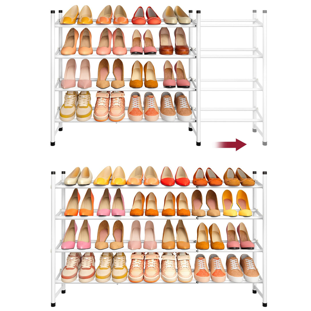 Tajsoon Schuhregal 4 Ebenen, 74–104 cm verstellbar & stapelbar, für Eingang, Schrank, Garage, weiss
