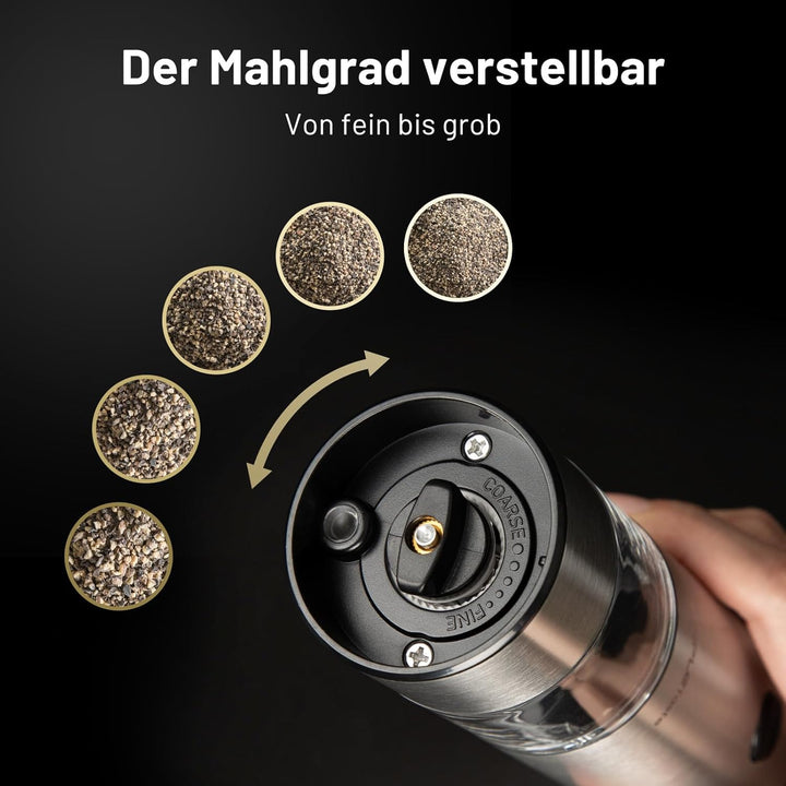 SIMPLETASTE Elektrische Pfeffermühle Salzmühle, mit Verstellbarem Keramikmahlwerk 2er Set Gewürzmühl