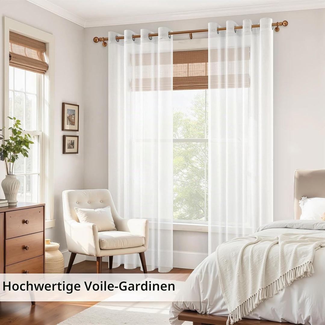 MRTREES Stores Gardinen Weiss Wohnzimmer Gardinen modern Schlaufenschal 2er Set 122×140cm (H×B) Vorh