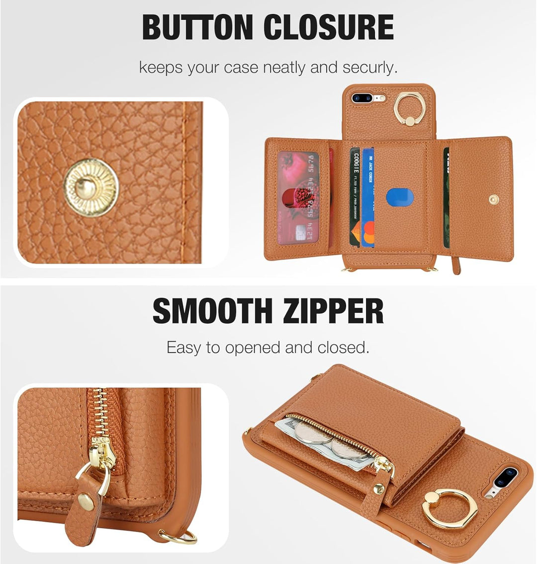 ELTEKER Handyhülle für iPhone 7 Plus/8 Plus Hülle mit Band Kartenfach Geldbörse,Leder Klapphülle Han