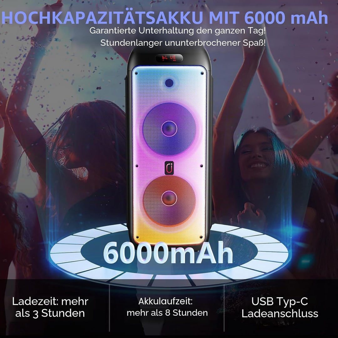 JYX Karaoke Maschine mit 2 Mikrofonen, LED Licht – Bluetooth 5.3, TF/USB/AUX/TWS/LIVE, Karaoke Box &