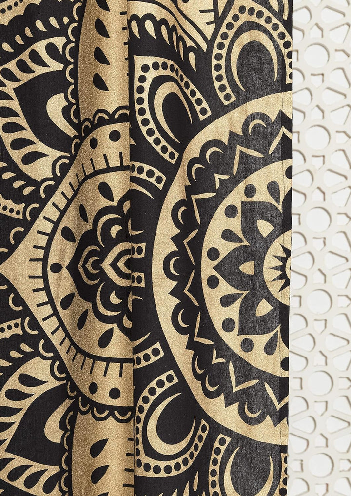 Popular Handicrafts Mandala-Vorhang, indischer Hippie-Stil, Boho-Stil, Ombré-Stil, Schwarz/Gold H188