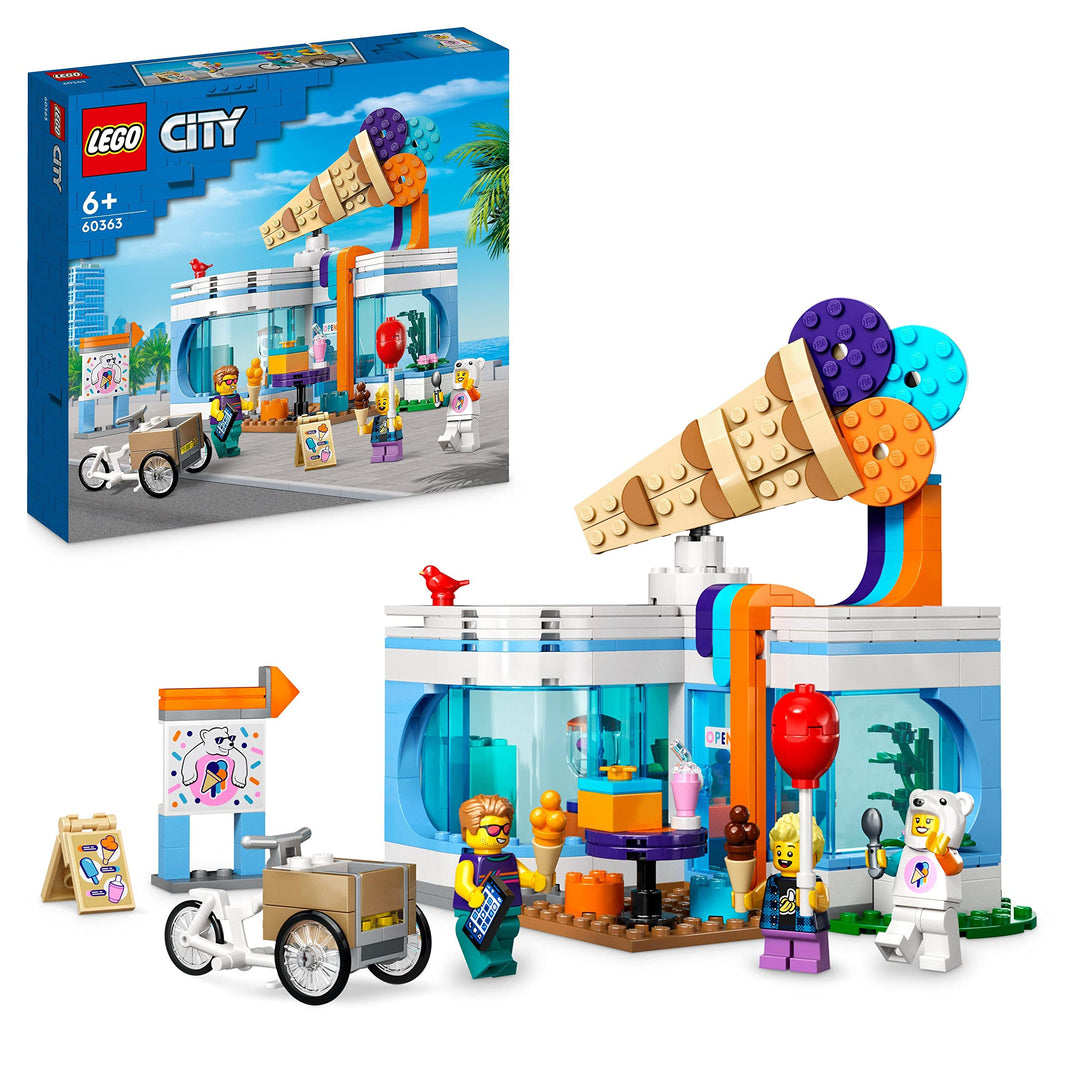 LEGO 60363 City Eisdiele, Spielzeug-Laden für Kinder ab 6 Jahren, Set mit 3 Minifiguren mit lustigem