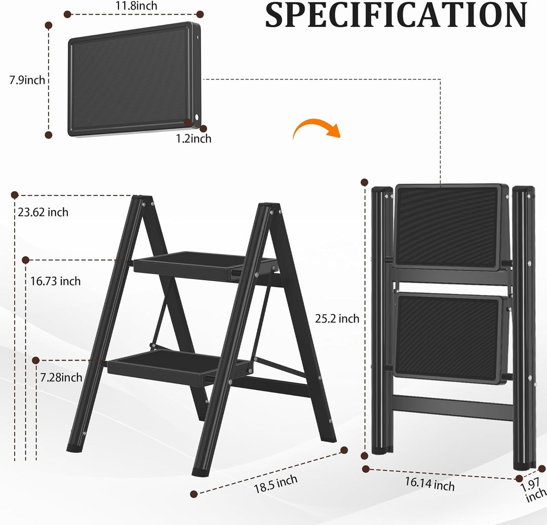 DIAMONDFORGE 2-stufige Leiter, zusammenklappbarer Tritthocker mit rutschfestem breitem Pedal, rutsch