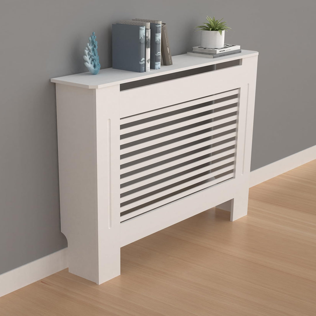 FATIVO Heizkörperverkleidung Hohe Heizkörperabdeckung Horizontal Holz 101×111×19 cm Weiss aus MDF la