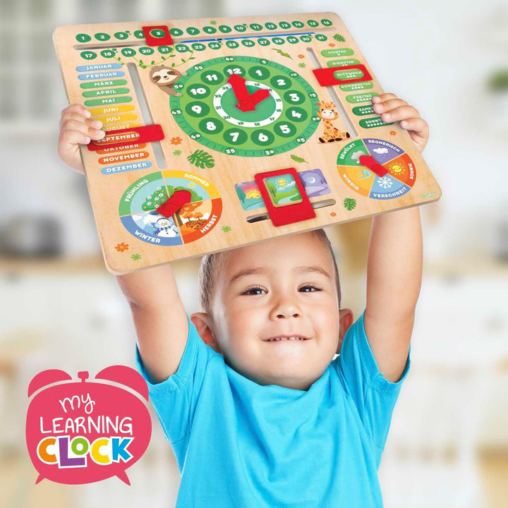 CRAZE My Learning Clock Animals – Lernuhr für Kinder aus Holz, Kalenderuhr zum Lernen für Kinder , L