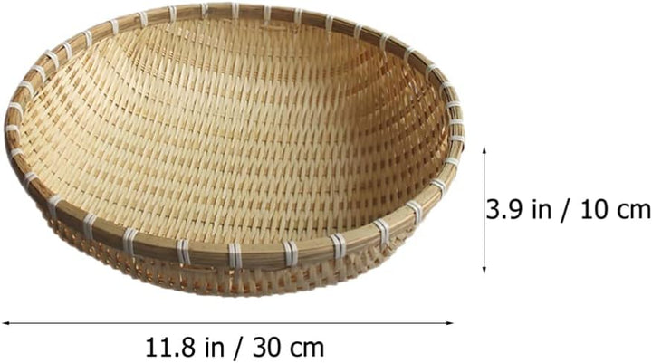 Happyyami 3Pcs Bambuskorb Tablett Flach Flacher Korb Gewebtes Obstkorb Dekorative Rattan Tablett für