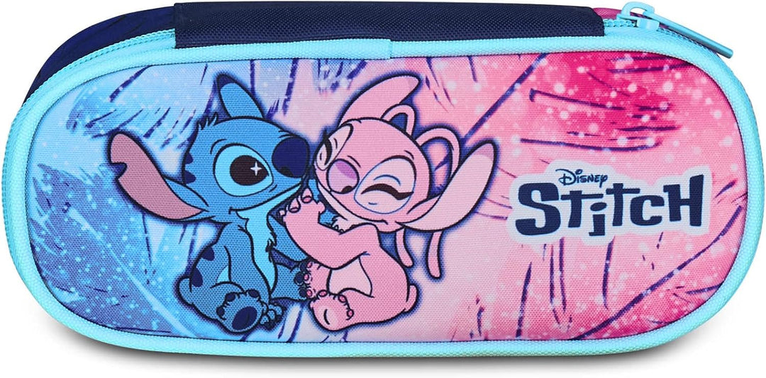 Seven Lilo & Stitch Federmäppchen Schule Round Plus, hellblau und rosa, ovales Federmäppchen mit Gum