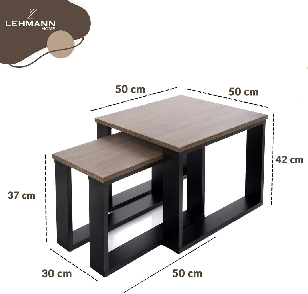 LEHMANN Wohnzimmertisch Holz, Couchtisch 2er Set in 2 Grössen, Beistelltisch Holz, Wohnzimmer Tisch