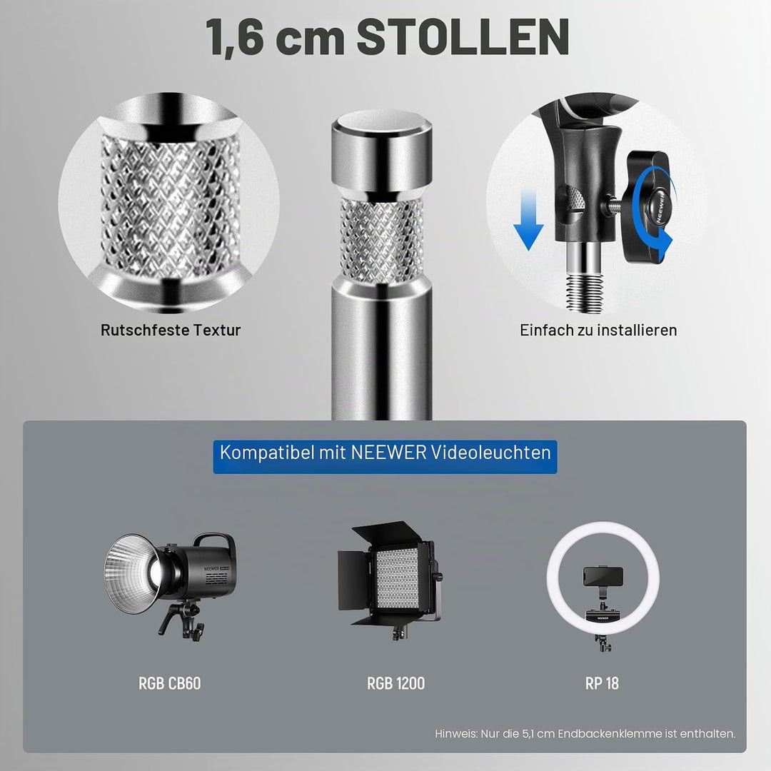 NEEWER 2" Endbacken Schraubstockgriff mit 5/8" Bolzen, Stahlschaft Endschraubstockklemme mit verstel