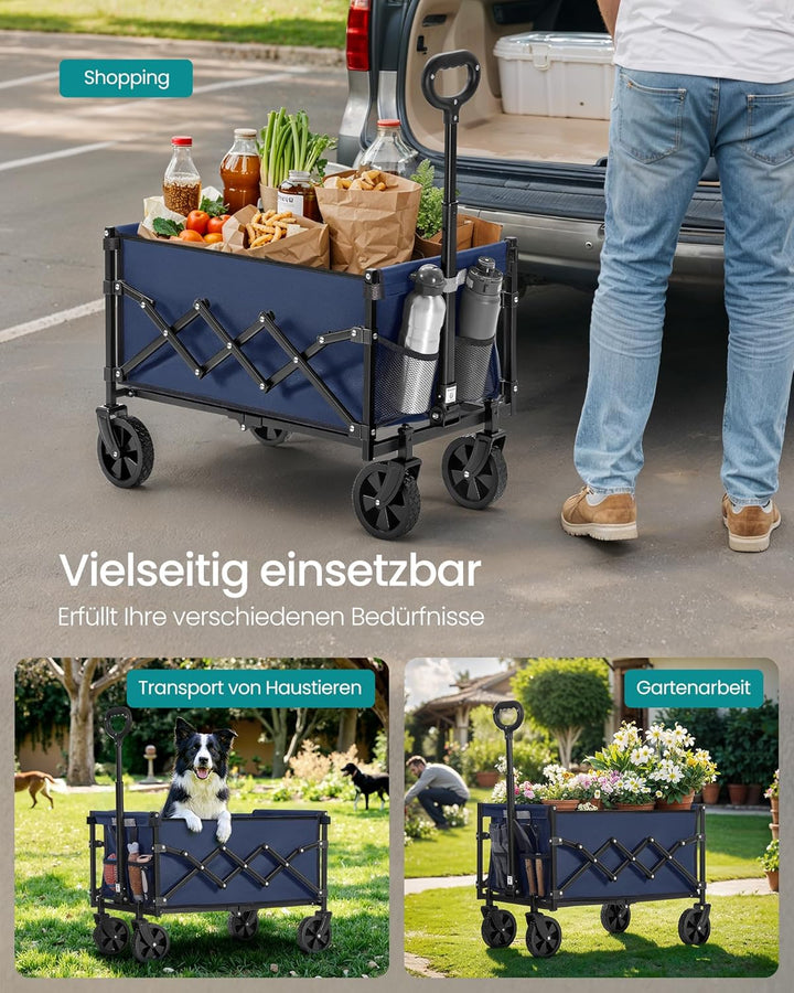 SONGMICS Kleiner Handwagen faltbar, Gartenwagen, kompakt, mit Griff, mit 4 verstärkten Rollen, Davon