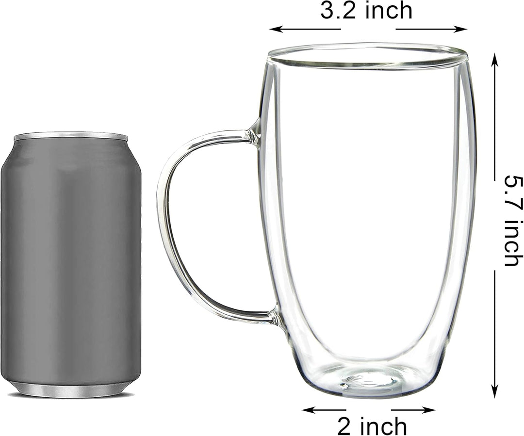 Youngever 2er Set 500ML Kaffee Gläser, Kaffeetassen aus Glas, Doppelwandige Kaffeetassen, Double gla