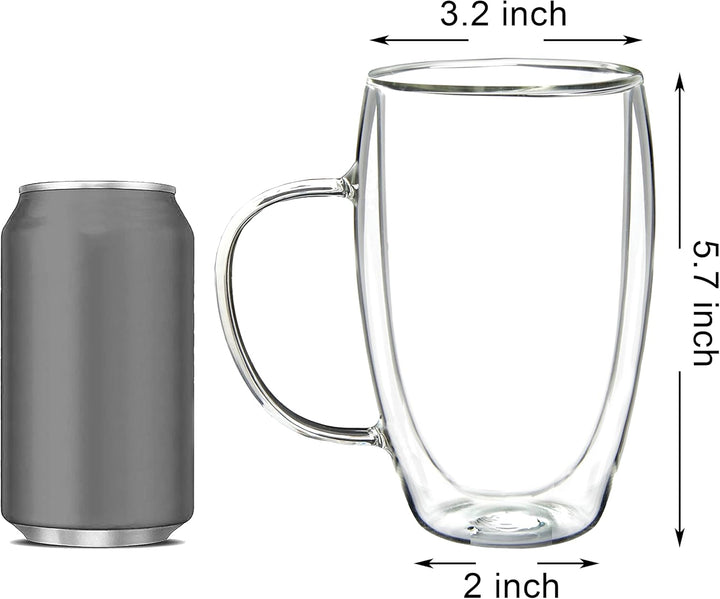 Youngever 2er Set 500ML Kaffee Gläser, Kaffeetassen aus Glas, Doppelwandige Kaffeetassen, Double gla