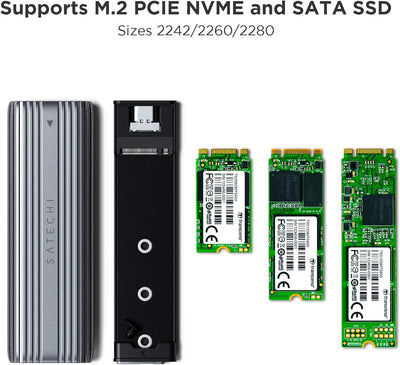 SATECHI USB-C Aluminiumgehäuse ohne Werkzeug für M.2 PCIE NVME und SATA SSD – Unterstützt USB 3.2 Ge