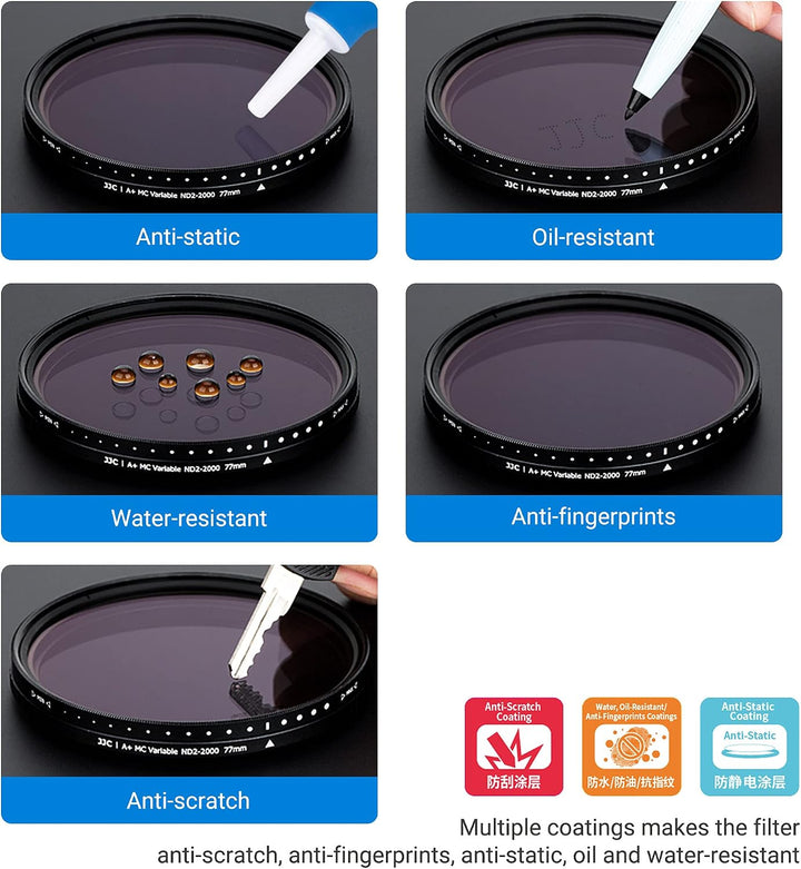 JJC 43 mm variabler ND-Filter (ND2 - ND2000) einstellbarer Neutraldichte-Objektivfilter, HD optische