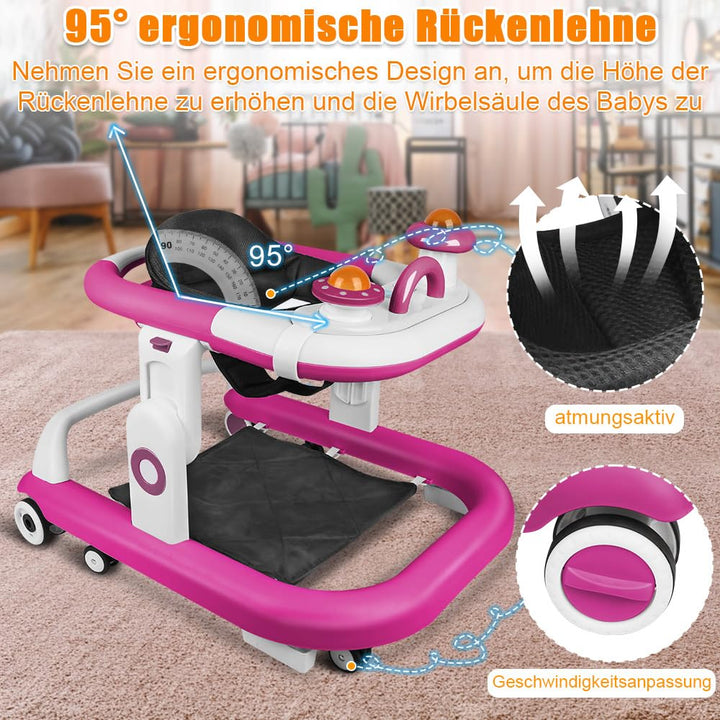 Lauflernhilfe für Babys, Jungen, Mädchen, mitwachsend, faltbar, 6 Räder, sturzsicher, 3 einstellbare