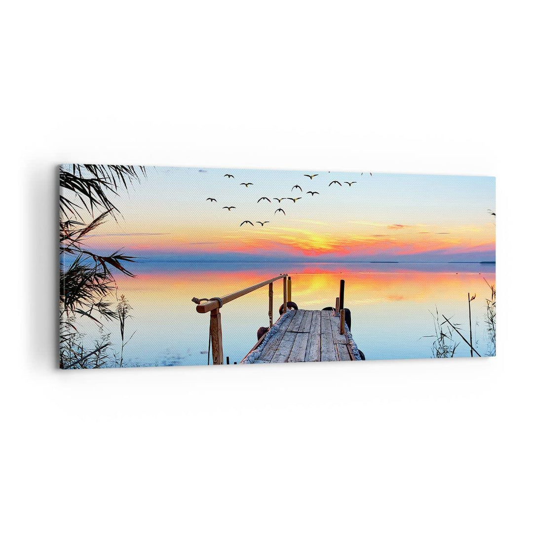 Wandbilder Dekoration Wohnzimmer Brücke See Panorama Bilder auf Leinwand 120x50cm Leinwandbild mit R