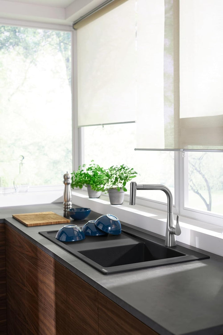 hansgrohe Metris Einhebel-Küchenarmatur (Komfort-Höhe 220 mm, mit Ausziehbrause und Schlauchbox) Ede