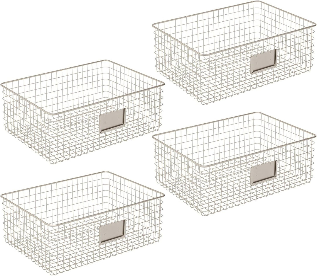 mDesign 4er-Set Allzweckkorb aus Metall – Aufbewahrungskorb mit Beschriftungsfeld für Küche, Vorrats