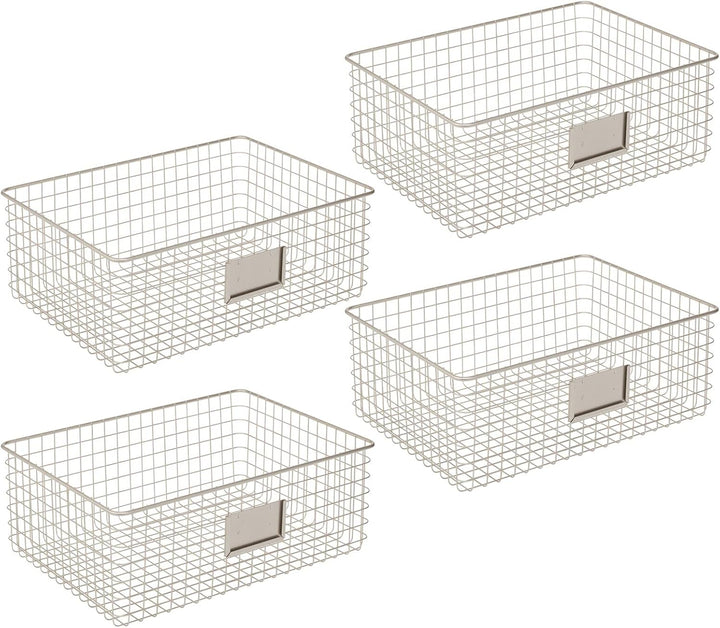 mDesign 4er-Set Allzweckkorb aus Metall – Aufbewahrungskorb mit Beschriftungsfeld für Küche, Vorrats