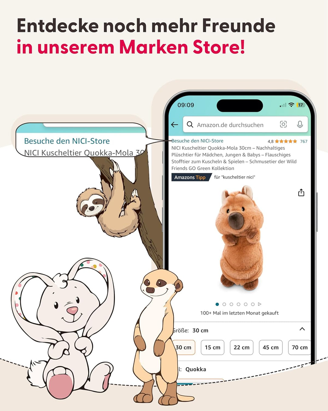 NICI Kuscheltier Bär Finni 35cm - grau - Weiches Plüschtier – niedliches Stofftier zum Kuscheln & Sp