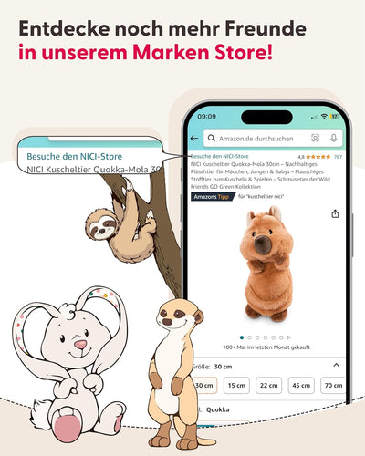 NICI Kuscheltier Quokka Quokka-Mola 22cm braun - Stofftier aus weichem Plüsch, niedliches Plüschtier